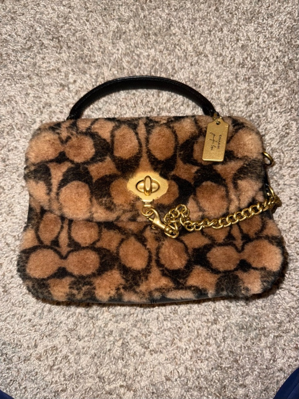COACH X JENNIFER LOPEZ BROWN AND BLACK SHEARLING BAG